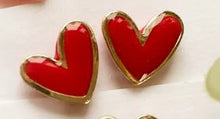 Load image into Gallery viewer, Gold Rimmed Clay Heart Studs
