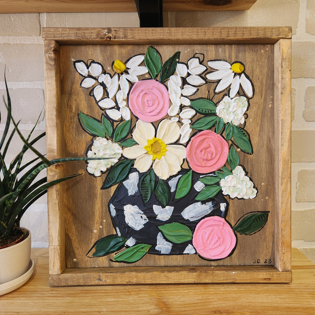 Handpainted Floral Art Framed