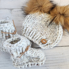 Load image into Gallery viewer, Piggy Knitty Newborn Hat &amp; Bootie Sets
