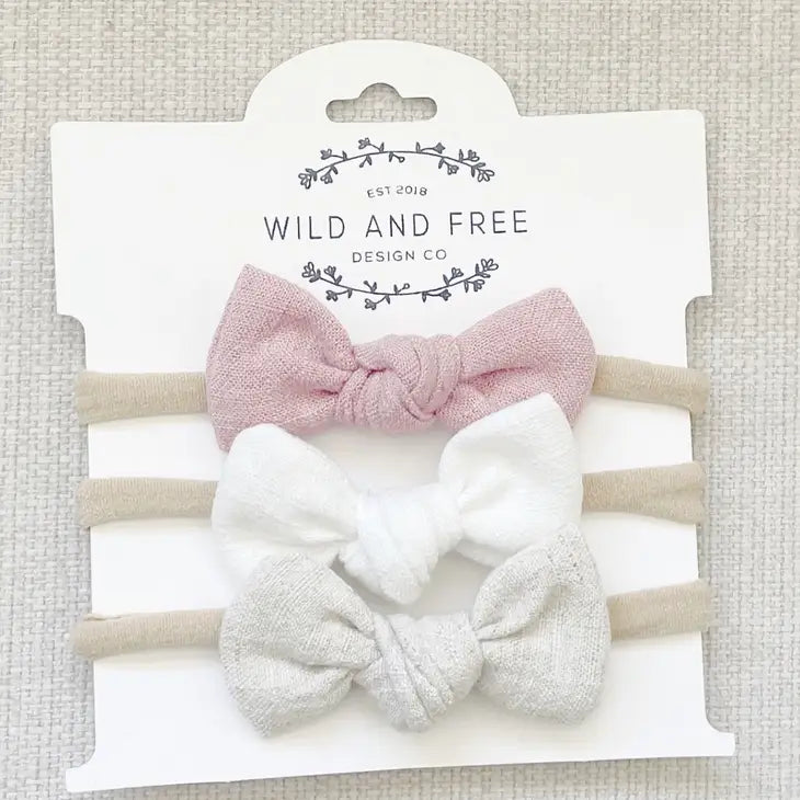 Linen Baby Bow Headband Set