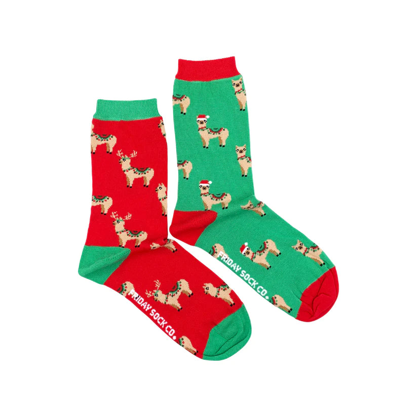 Womens Mismatched Christmas Crew Socks