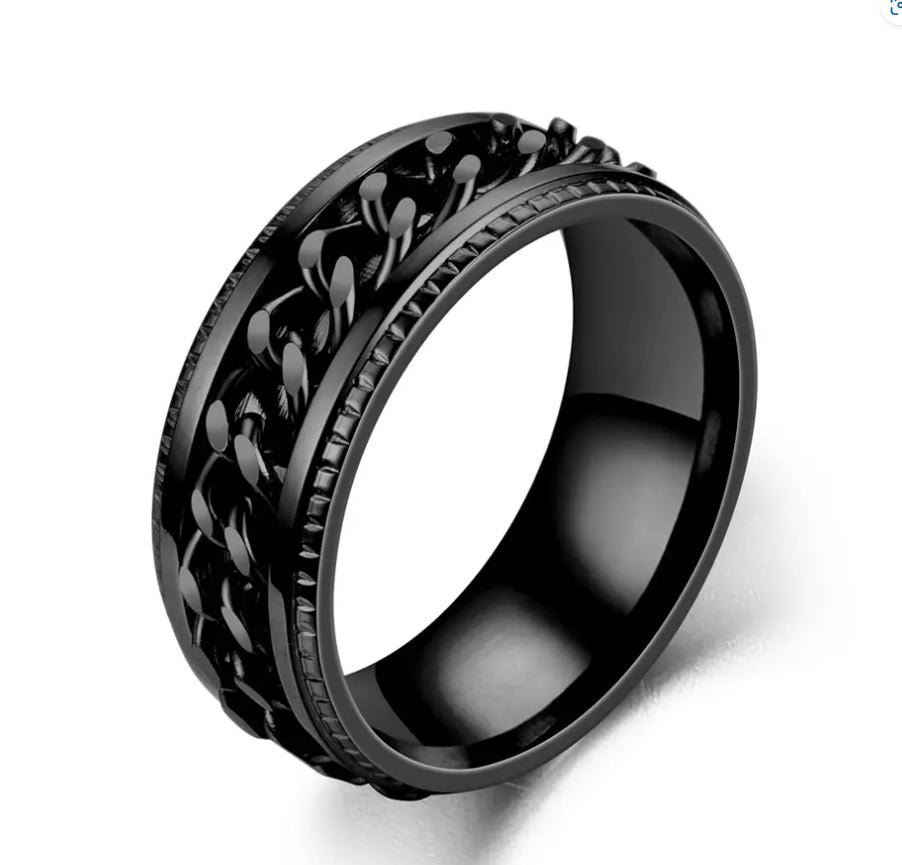 Chain Link Men's Spinner Rings (Black)