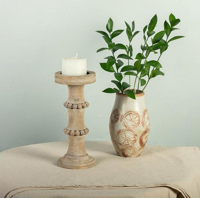 Wooden Beaded Pillar Candle Holders