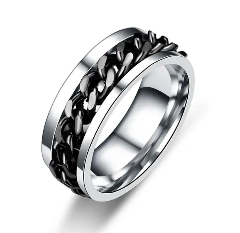 Chain Link Men's Spinner Rings (Silver)